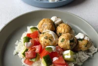 Greek-Style Chicken and Feta Meatballs with Lemon Herb Sauce