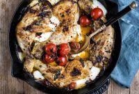 Skillet Pepperoni Pizza Chicken with Mozzarella and Spicy Tomatoes