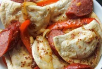 Crispy Air Fryer Pierogies with Kielbasa and Caramelized Onions
