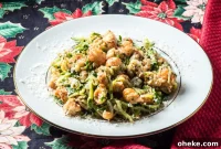 Zucchini Linguine with Garlicky Langostinos and Lemon