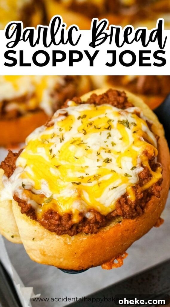 Garlic Bread Sloppy Joes: Cheesy Savory Sandwich Recipe 11 Easy homemade sloppy joes take on a whole new level of deliciousness when heaped on garlic bread and topped with gooey melted cheese. This 20 minute ground beef recipe takes just a handful of ordinary ingredients and turns it into a hearty main dish that kids and adults alike will enjoy.