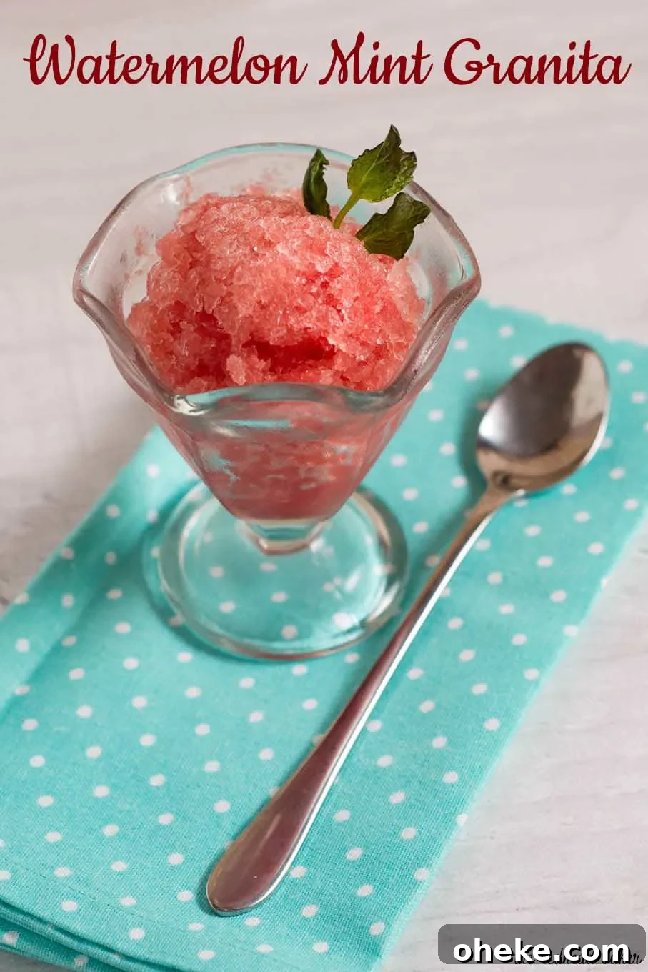Granita is a Sicilian dessert made from crushed ice and flavoring. This watermelon mint granita is light and refreshing, perfect for a summer day! 