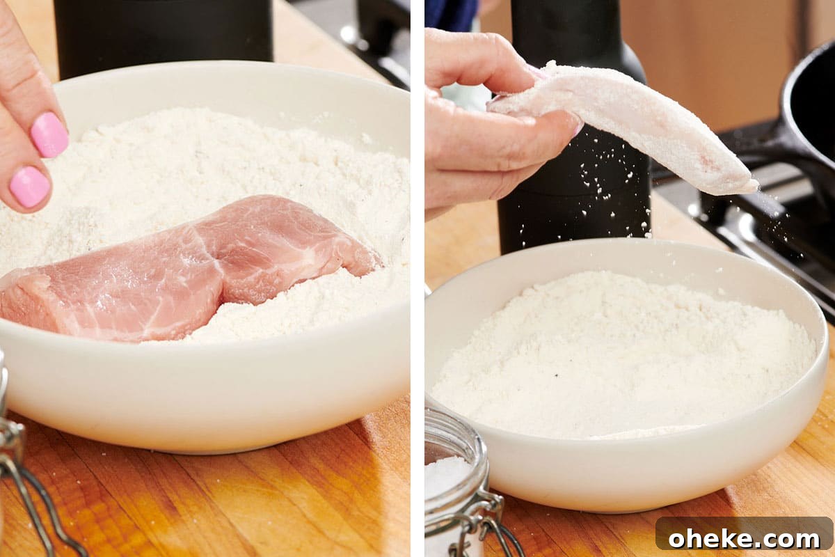 How to Flour Chicken Cutlets for Perfect Crispy Coating 6 Dredging chicken in bowl of flour.