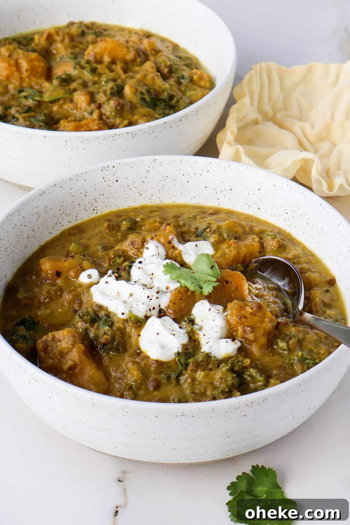 Curried Butternut Squash and Lentil Soup Recipe 3 Side shot of the butternut squash soup.