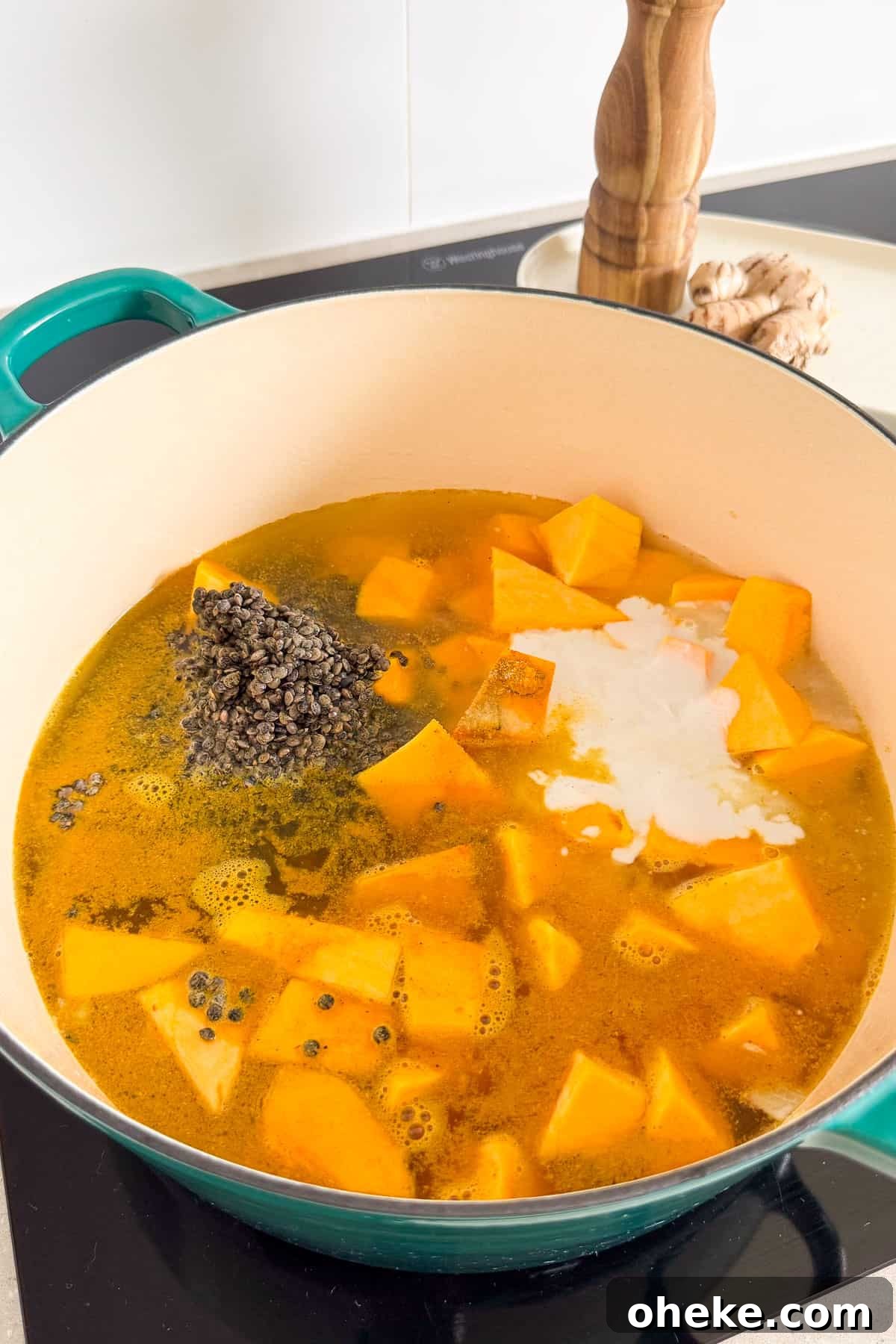 Curried Butternut Squash and Lentil Soup Recipe 6 Soup boiling.