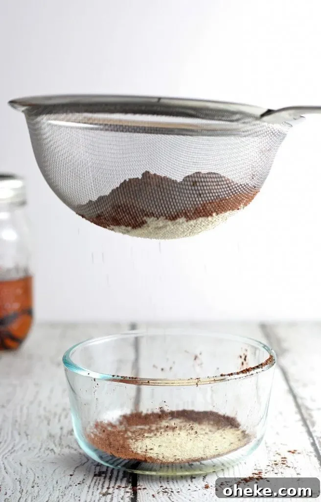 baking cocoa being sifted