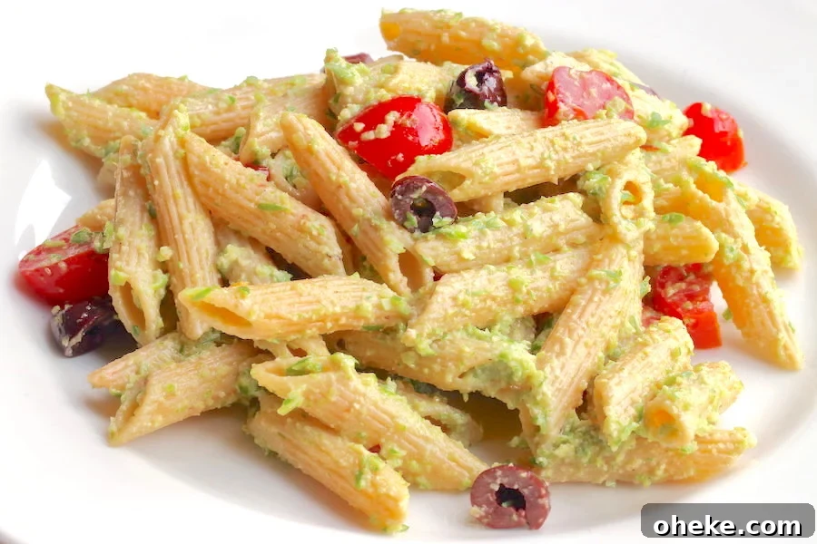 Vegan Garlic Scape Pesto over penne pasta