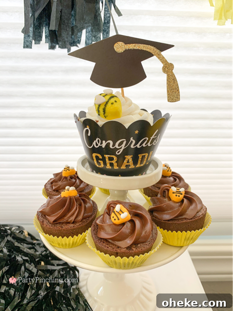 best graduation party open house ideas, best graduation food recipes ideas, best graduation gift ideas, school color graduation, mascot graduation, SCAD, Savannah College of Art & Design, gold and black grad, grad party ideas, best easy cheap grad party ideas, inexpensive grad party ideas, graduation cake, graduation food, grad cupcakes, graduation candy buffet,  best grad ideas, party pinching, ferrero rocher grad caps, mortar board ferrero rocher candy