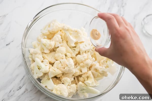 Cauliflower pieces in a glass bowl