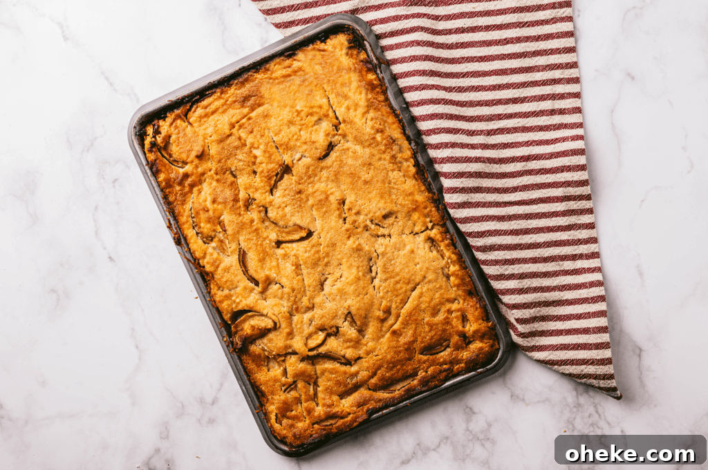 Bakery-Style Baked Apple Slices with Cinnamon Crumble 3 overhead shot of apple spices baked on sheet pan