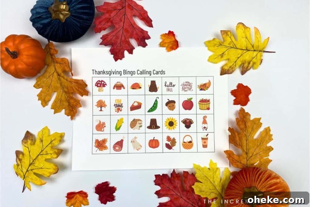 thanksgiving bingo calling cards with fall leaves