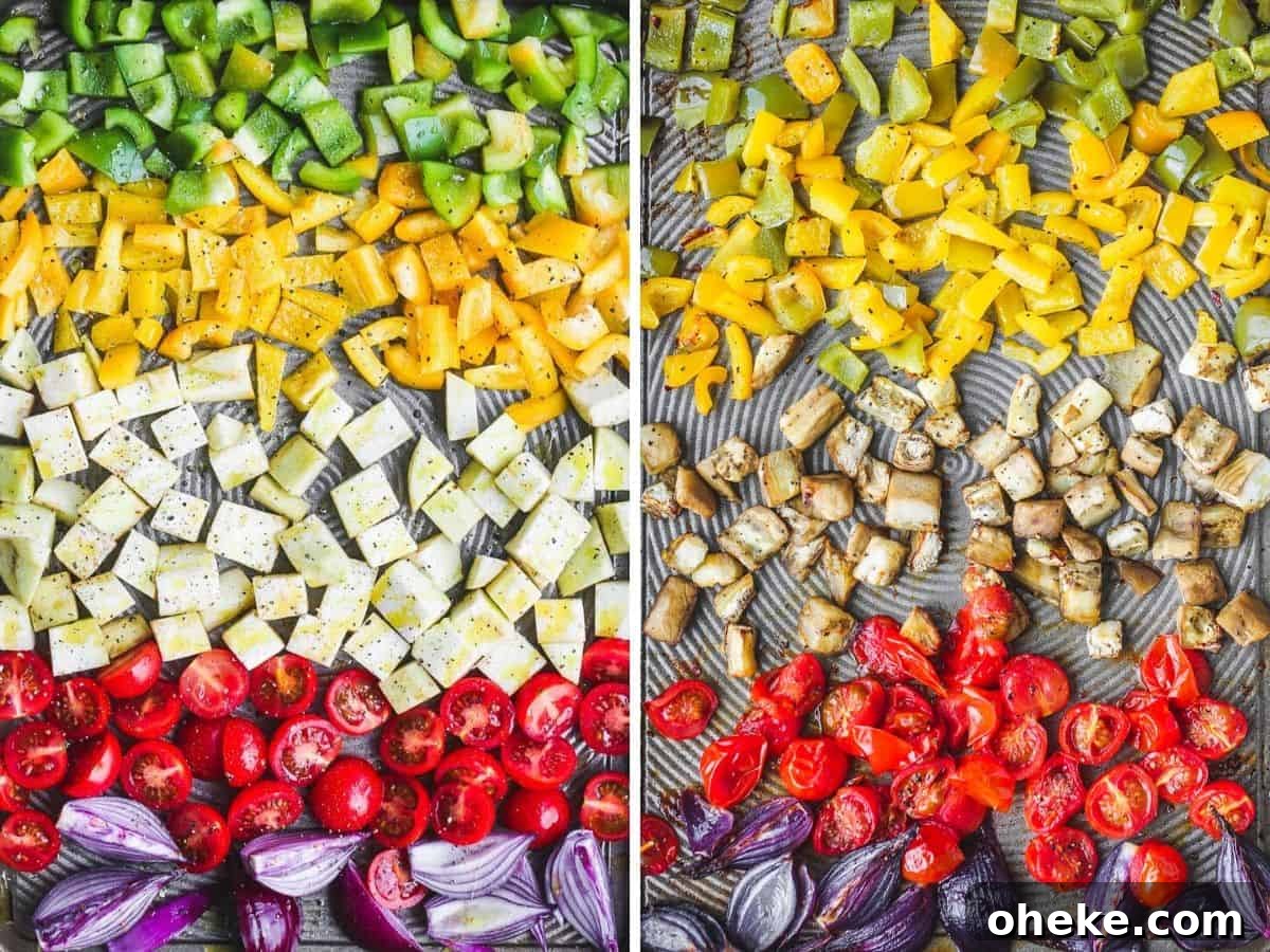Vibrant Vegan Pasta Salad with Mediterranean Veggies and Herbs 3 A rainbow of roasted vegetables for the salad