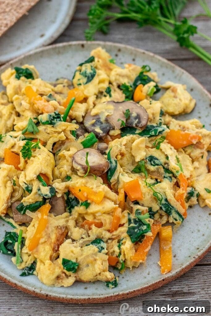 Vegetable scrambled eggs on a plate