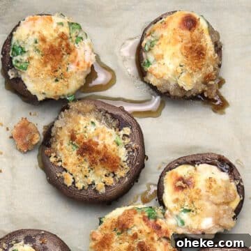 Shrimp stuffed mushrooms being served.