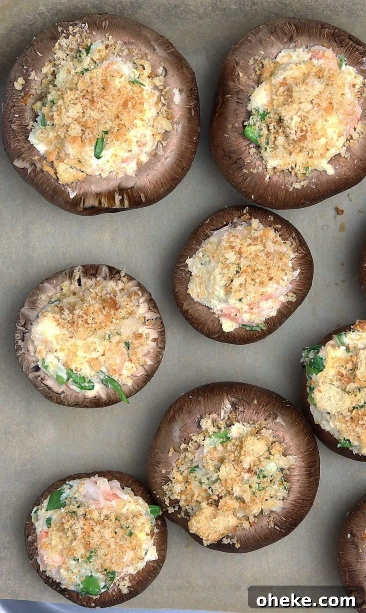 Mushroom caps filled with stuffed shrimp mixture