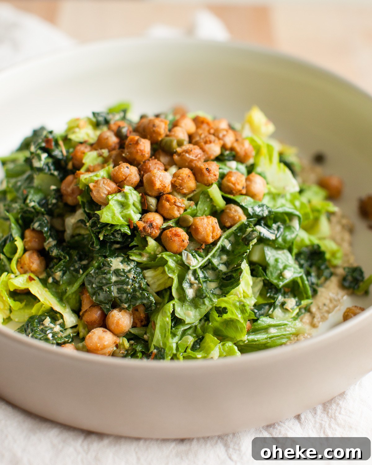 Creamy Vegan Caesar Dressing Recipe for Salads and Sandwiches 7 vegan caesar salad in white bowl