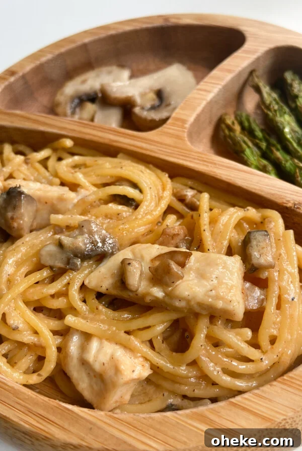 Greek-Style Chicken and Feta Meatballs with Lemon Herb Sauce 8 Creamy mushroom chicken tossed with pasta noodles.
