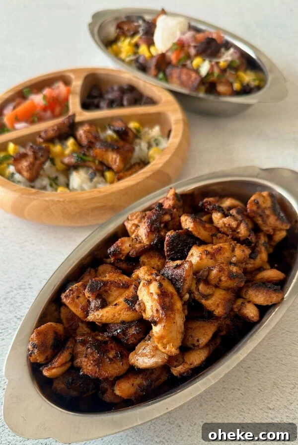 Greek-Style Chicken and Feta Meatballs with Lemon Herb Sauce 10 Copytcat chipotle chicken served in a burrito bowl.