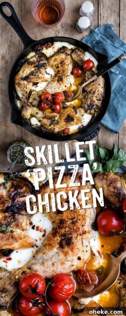 This delicious skillet pizza chicken with pepperoni, mozzarella and spicy tomatoes is sure to become a family favourite #pizza #chicken #familymeal