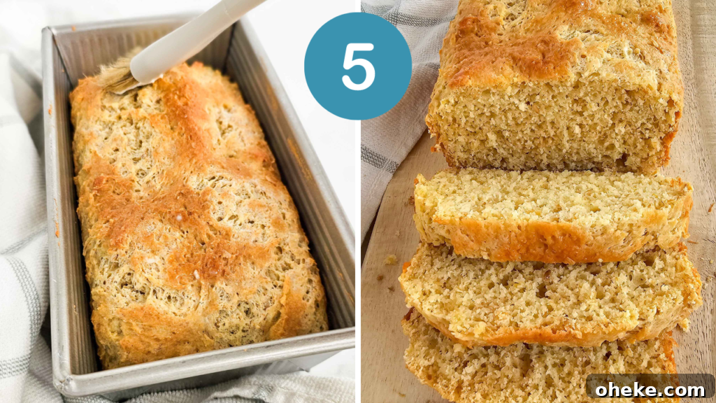 Gluten-Free Irish Brown Bread (No Yeast) — Simple Homemade Recipe 9 step 6: a finished loaf of bread is golden brown on top, and has a soft interior.