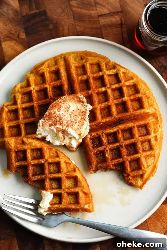 buttermilk pumpkin spice waffles with whipped mascarpone.