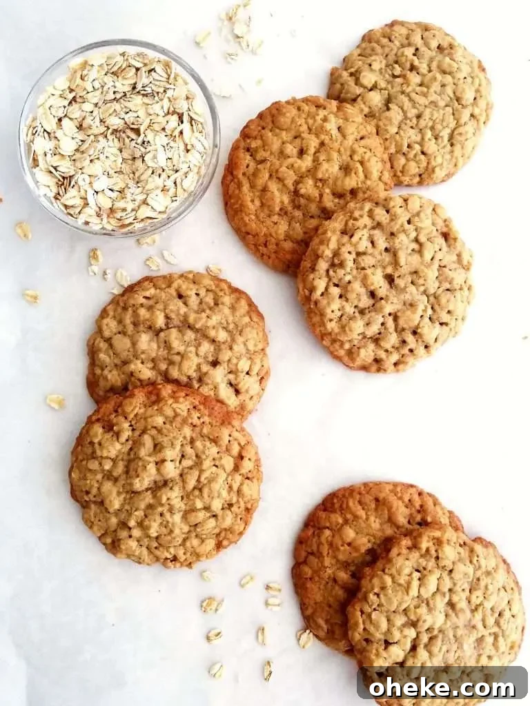 oatmeal cookies scattered on parchment paper overhead image