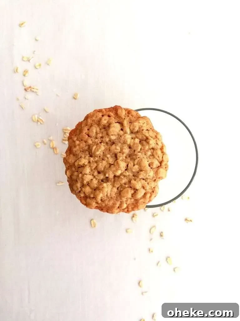 oatmeal cookie on glass of milk
