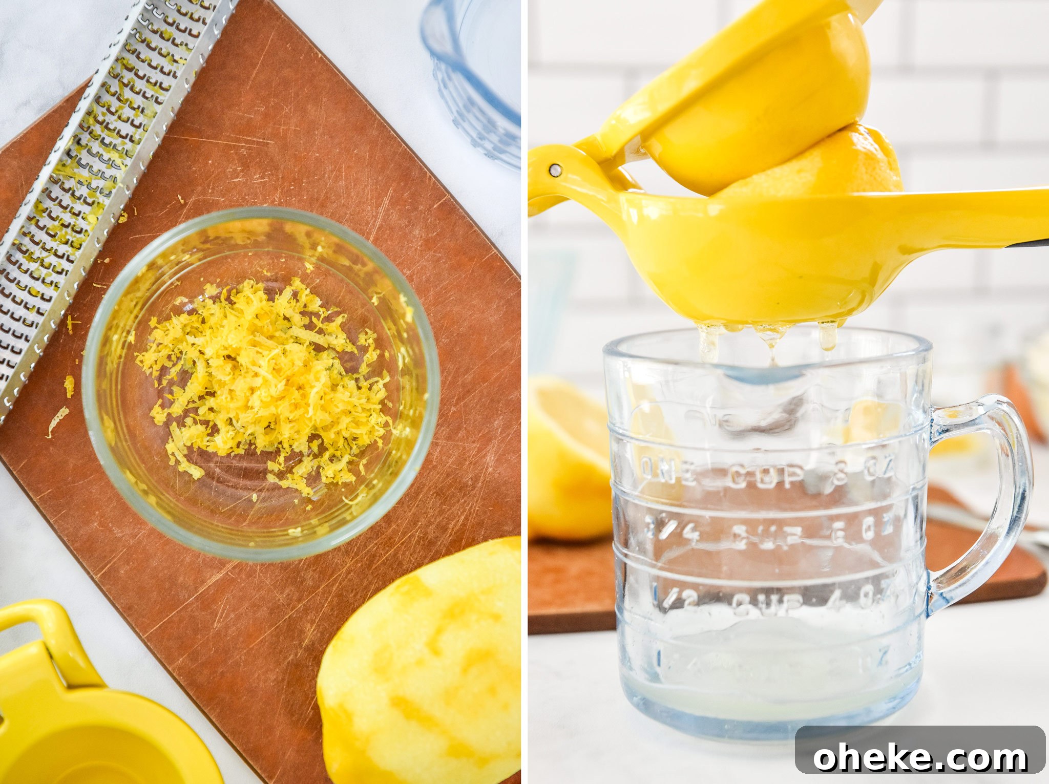 zesting and juicing a lemon.