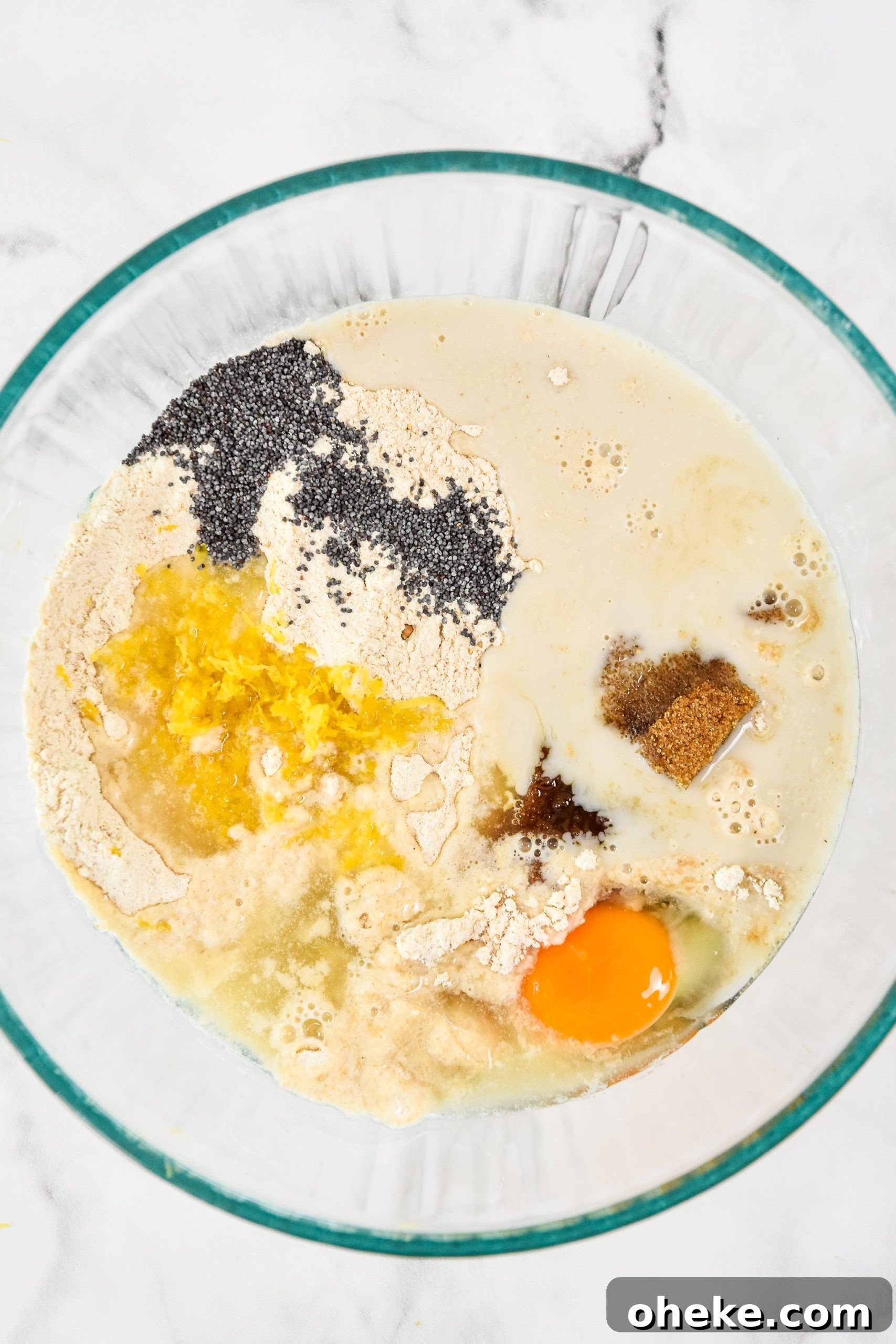 ingredients in the bowl before being mixed.