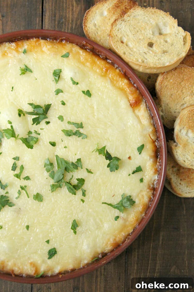 Tasty Chicken Alfredo Dip, easy hot baked dip with chicken, cheese, and homemade alfredo sauce Chicken Alfredo Dip with crostini