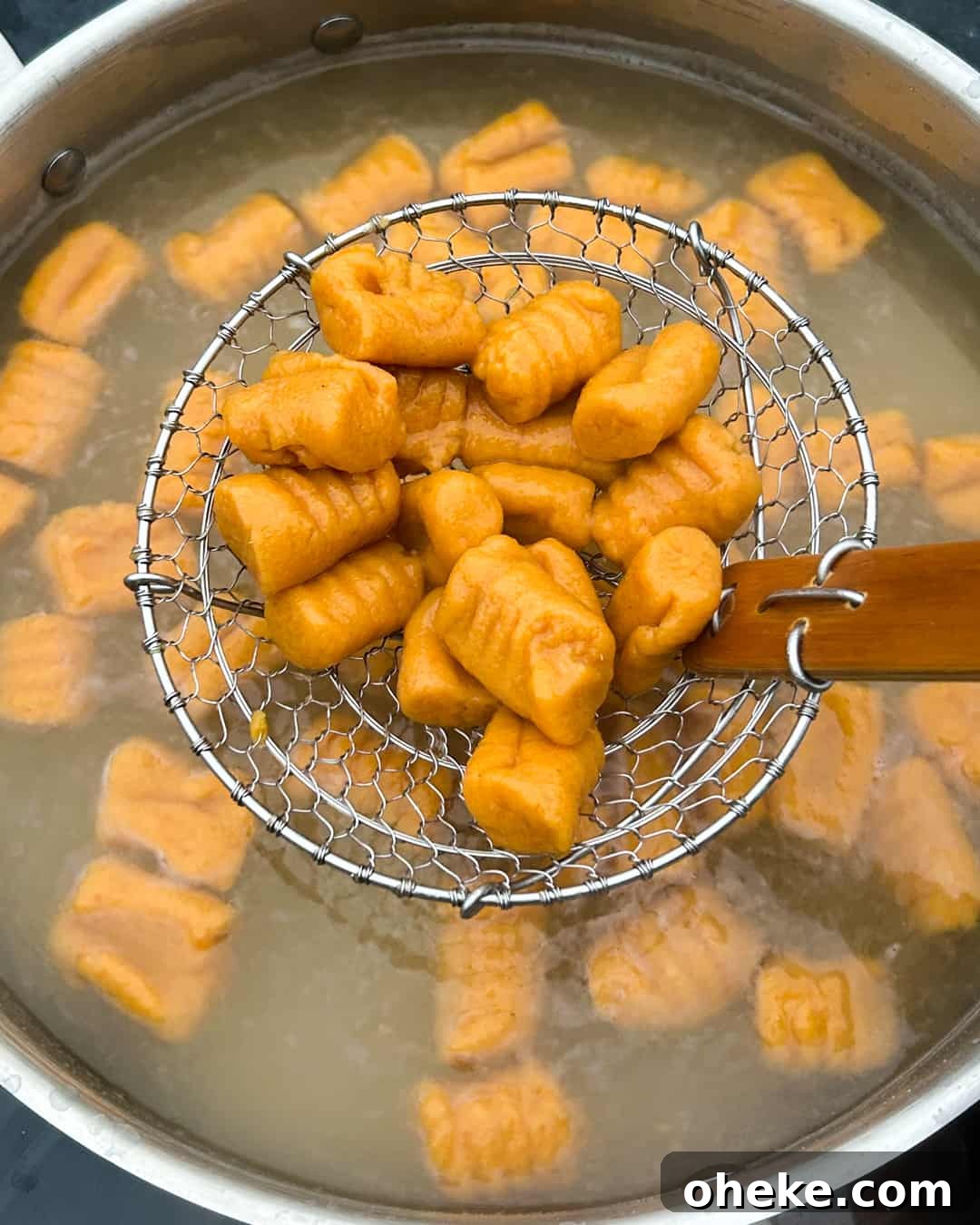 Sweet Potato Gnocchi with Garlic Mushrooms (Gluten-Free) 7 Boiled sweet potato gnocchi ready to be tossed with garlicky mushrooms