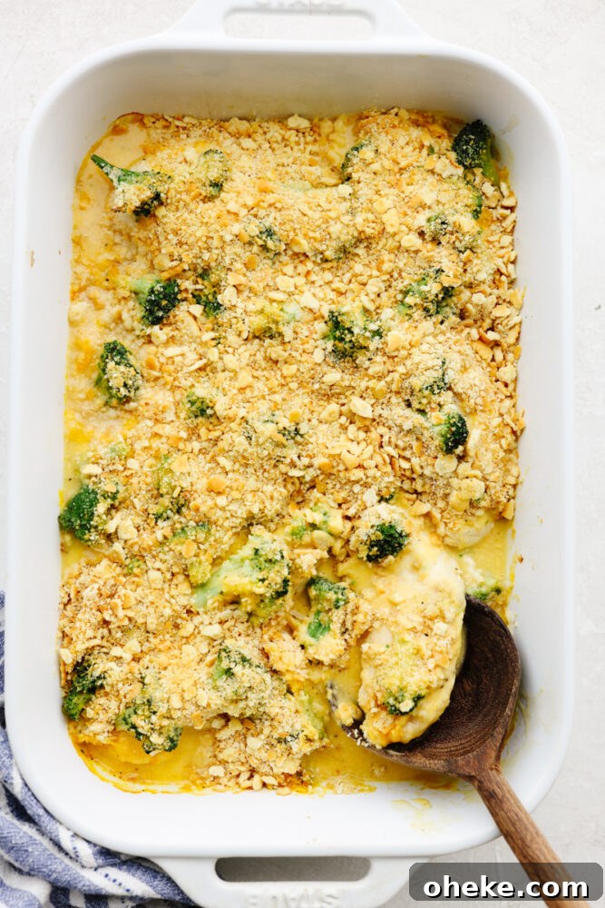 Comfort food at its finest, this broccoli cheddar chicken will fill you right up! Insanely delicious and straightforward to make, this is a dinner your entire family will go crazy over! A casserole dish with broccoli cheddar chicken.