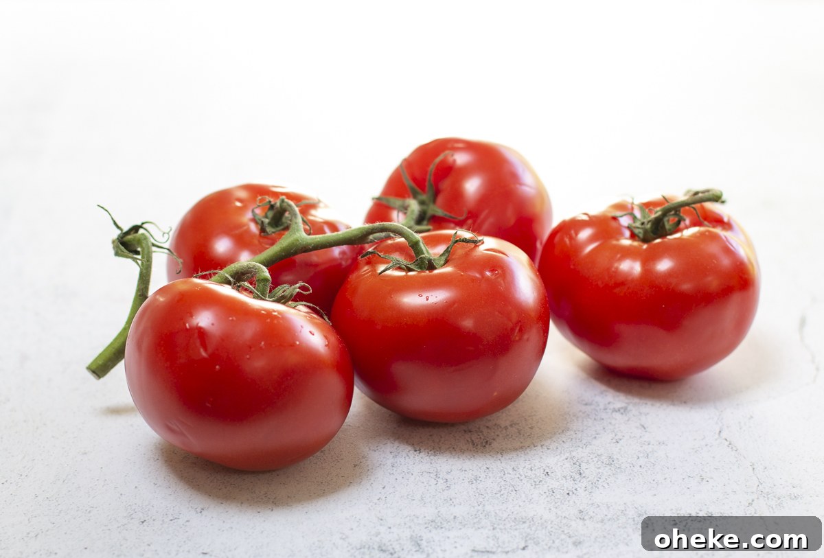 Tomato Jam Linzer Thins: Savory Cheese Shortbread Cookies 5 Ripe tomatoes on the vine for the Tomato Jam