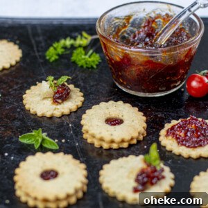 Shortbread Linzer Thins sandwiched with Tomato Jam