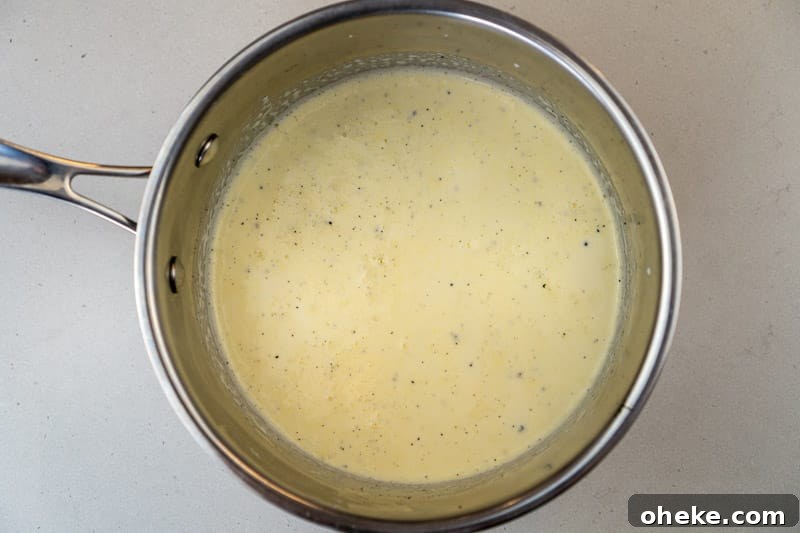 Simmering the milk and cream mixture