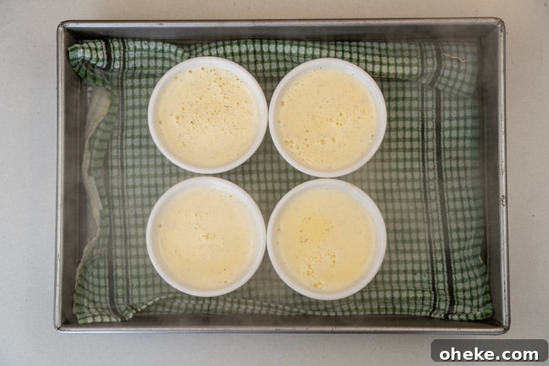 Preparing to bake the flans