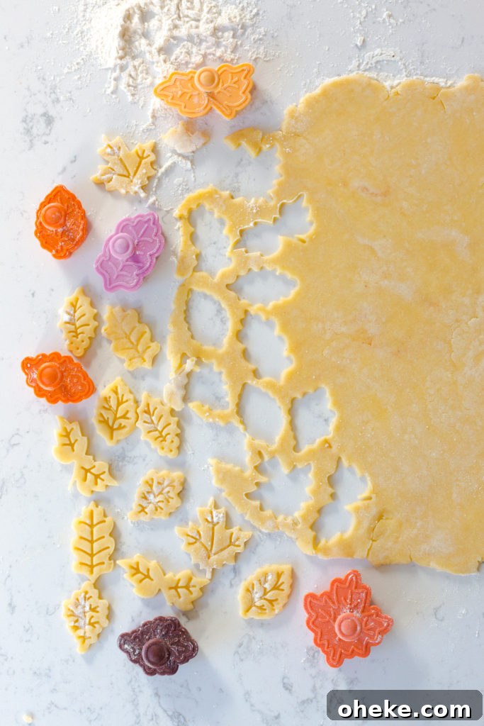 Apple Pear Gruyere Pie dough leaf stamps