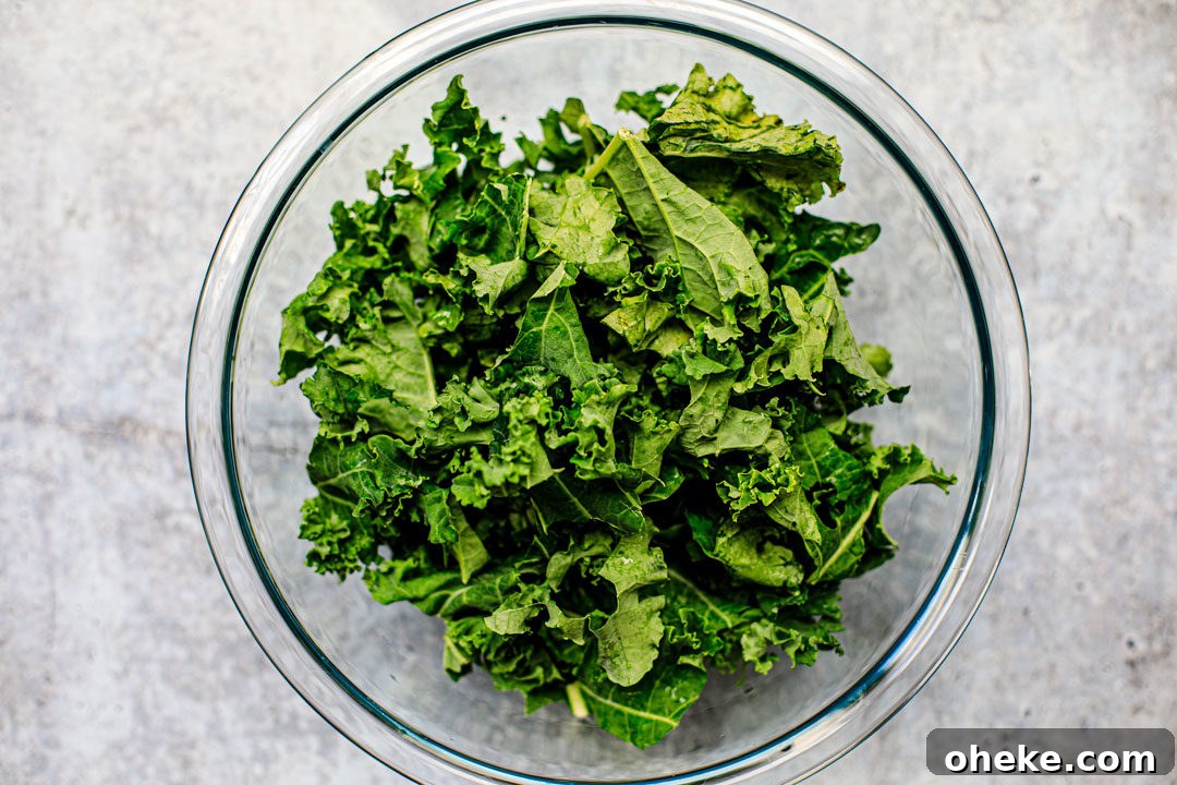 Bowl of torn kale.