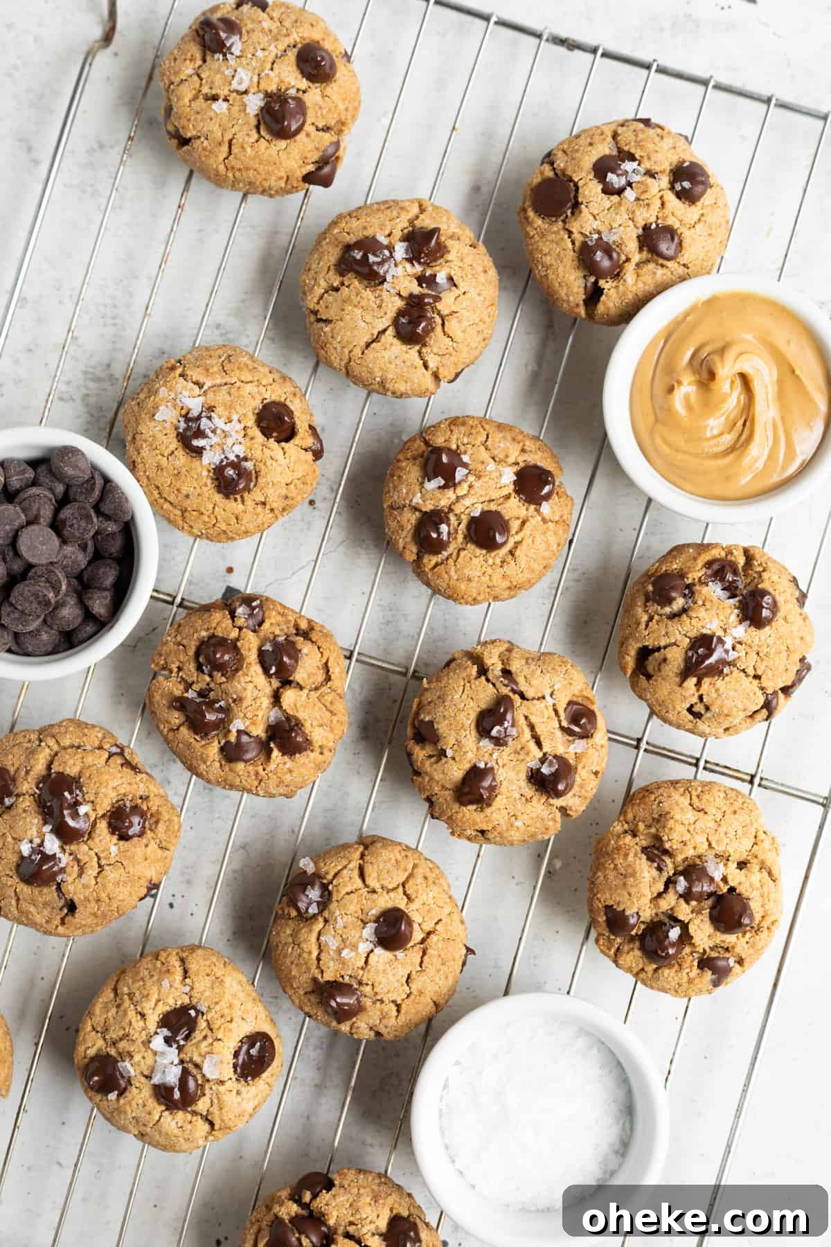 Gluten-Free Peanut Butter Chocolate Chip Cookies Recipe 4 healthy peanut butter chocolate chip cookies on cooling rack