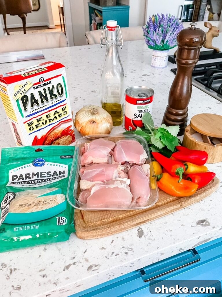 Quick Chicken Parmesan Casserole for Weeknight Dinners 4 The ingredients set out on a counter top
