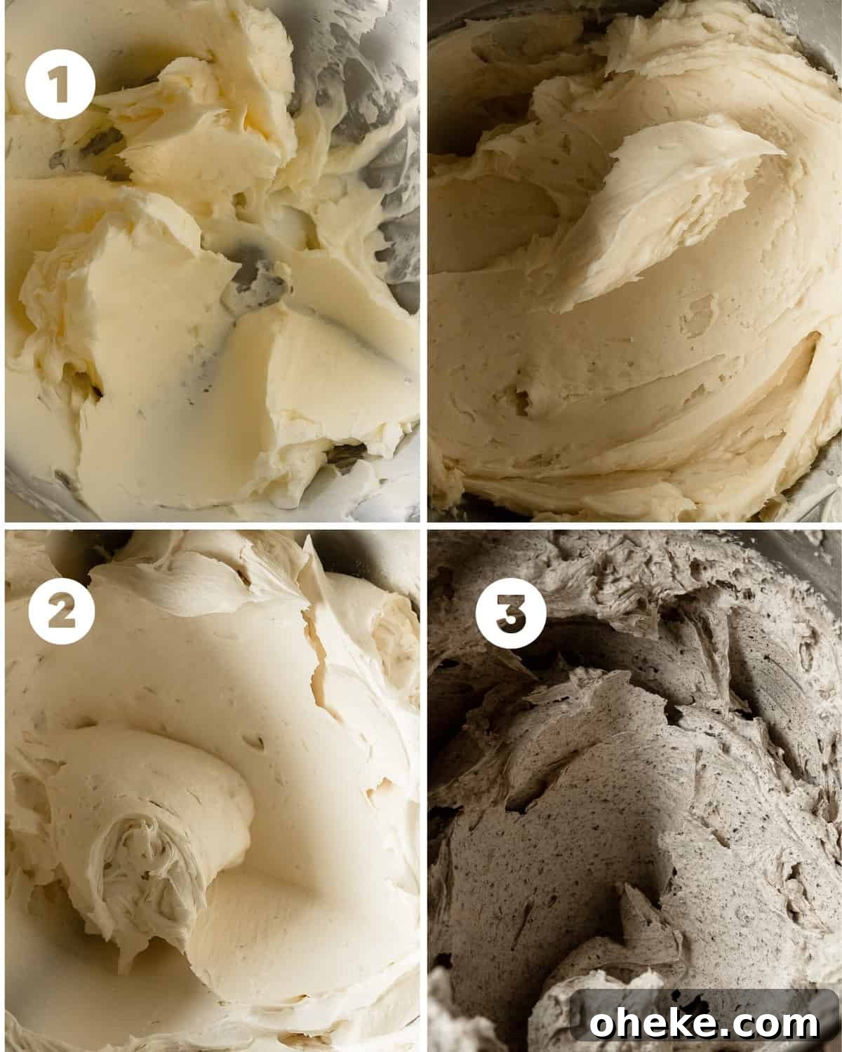 Cream the softened butter until smooth. Mix in the powdered sugar, then vanilla, salt and heavy cream. Beat until light and fluffy, then fold in crushed Oreos.