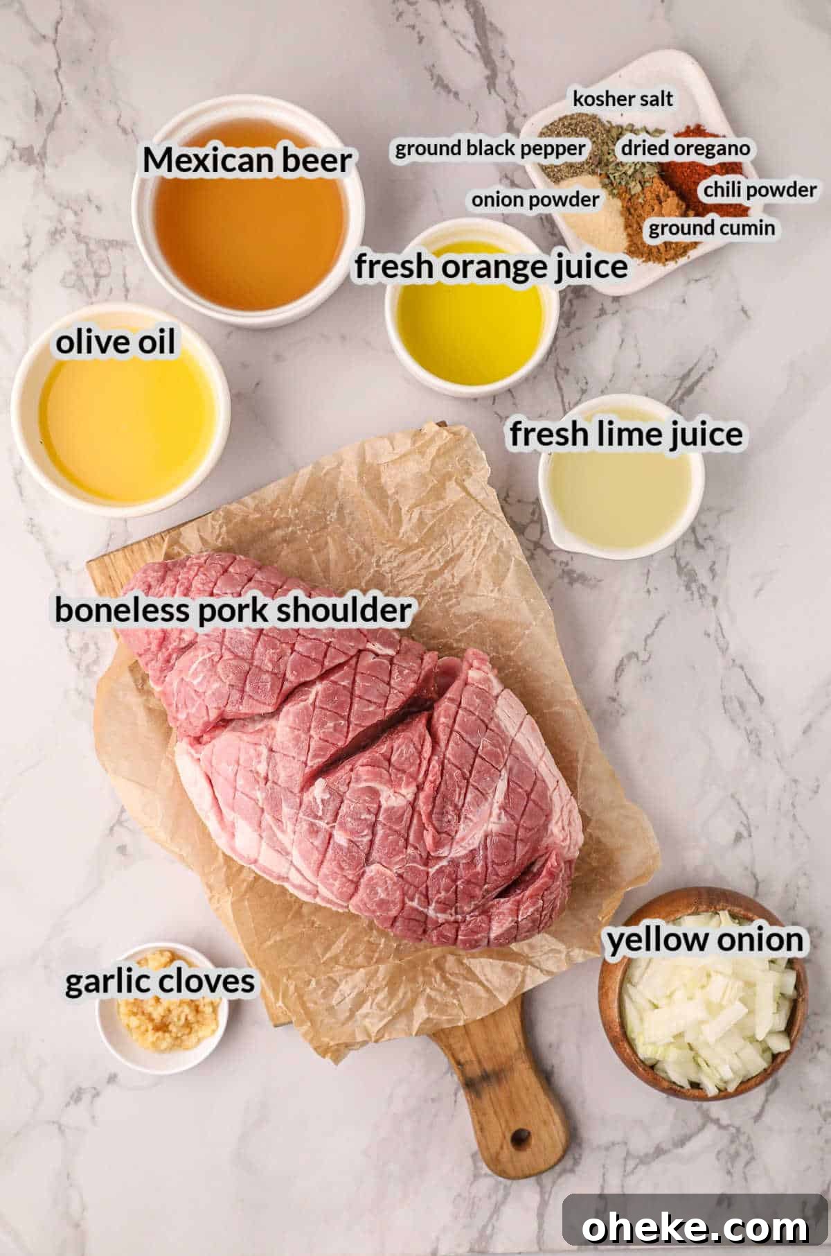 Overhead Image of Smoked Pork Carnitas Ingredients