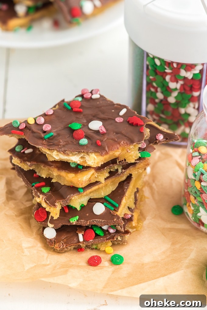 christmas crack topped with holiday sprinkles