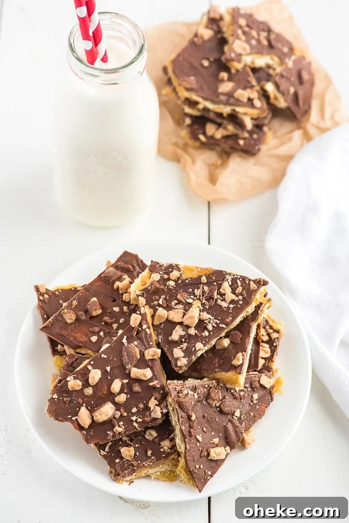christmas crack topped with heath candy bar