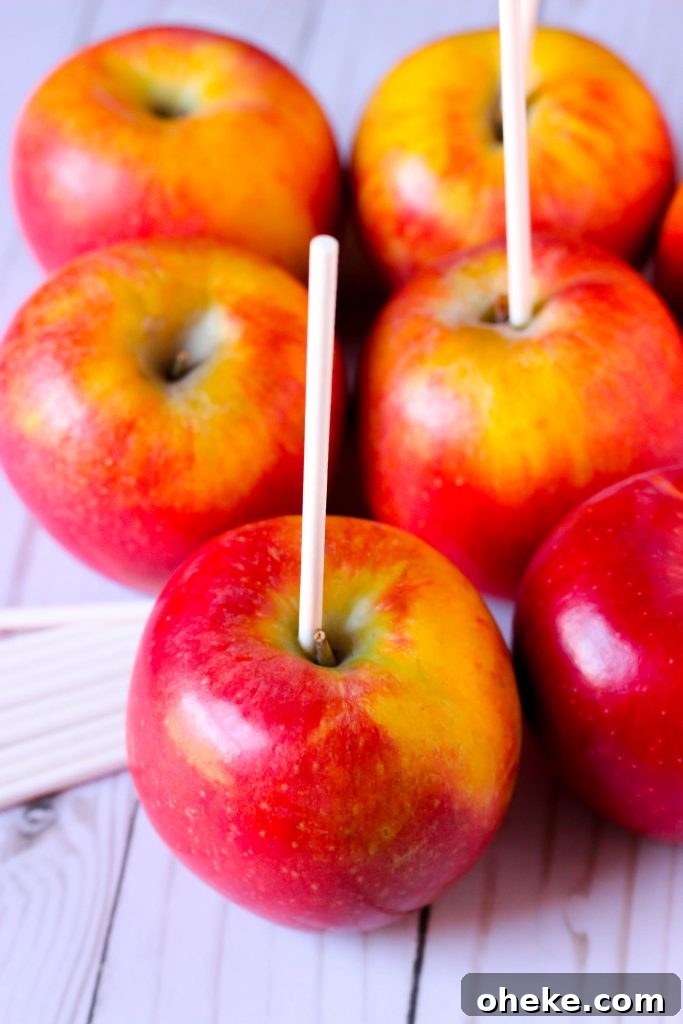 Apples on sticks ready to dip
