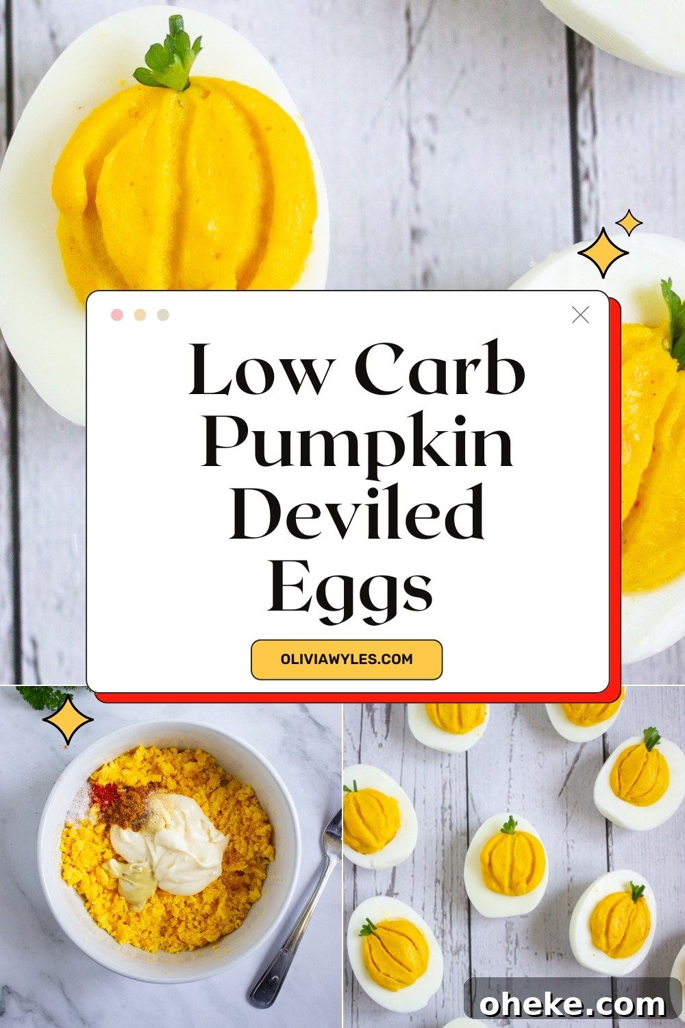 Pumpkin-Spiced Deviled Eggs for Low-Carb Fall Brunch 15 Low Carb Pumpkin Deviled Eggs Pin