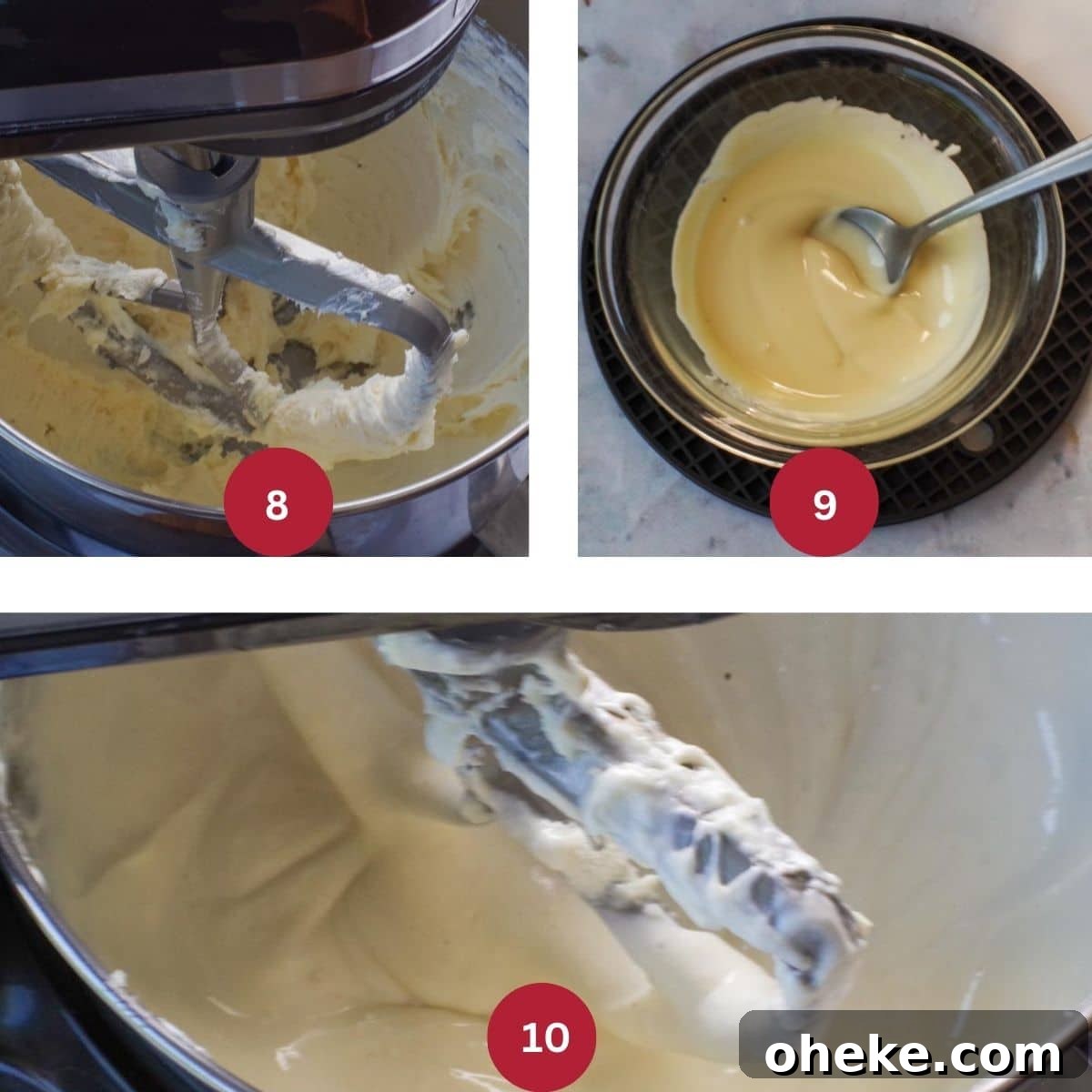 3 photo collage of filling being made