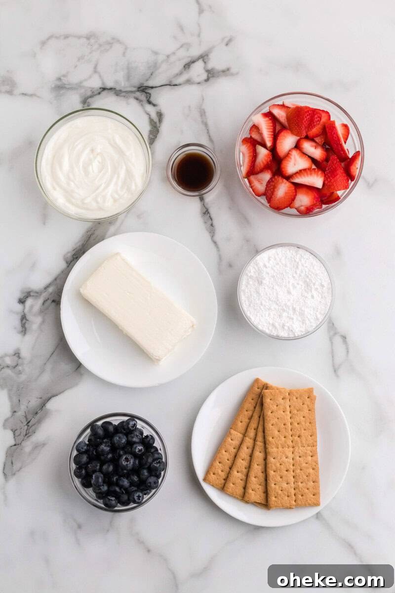 ingredients for the Patriotic Cheesecake Dip.