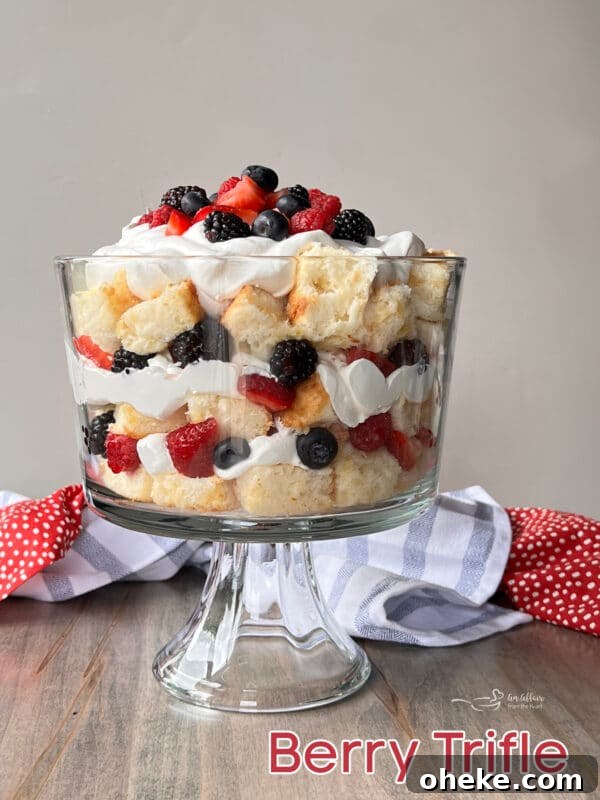 Summer Triple Berry Trifle Recipe — Light Layered Dessert 16 Berry Trifle HERO