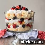 Summer Triple Berry Trifle Recipe — Light Layered Dessert 17 Berry Trifle in glass trifle bowl